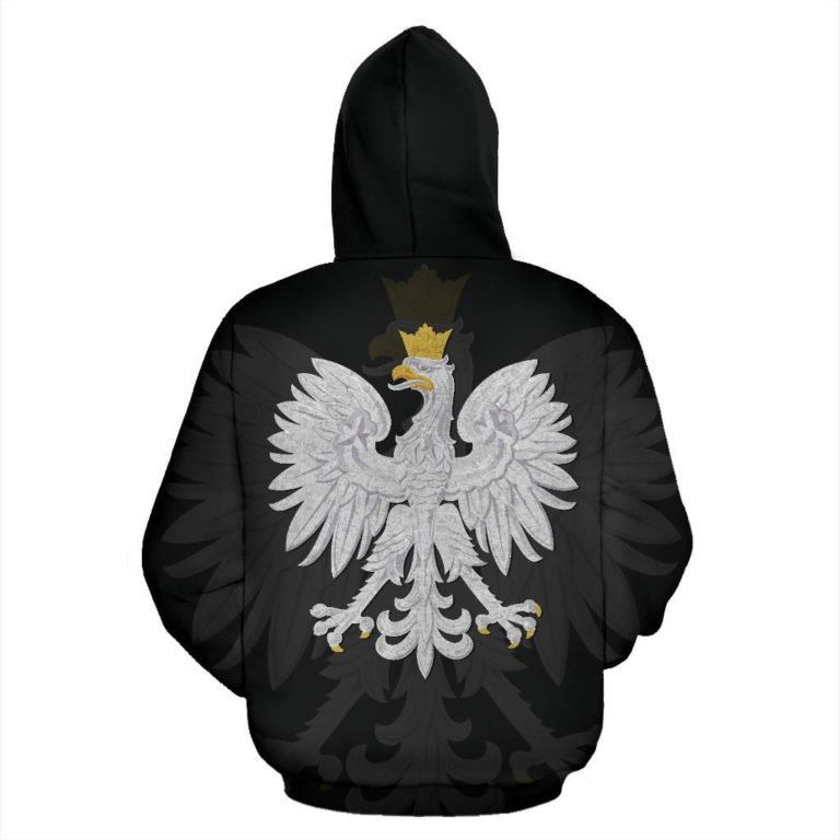 Poland Zip Up Hoodie Polish Eagle Polska Walczaca - Black K4