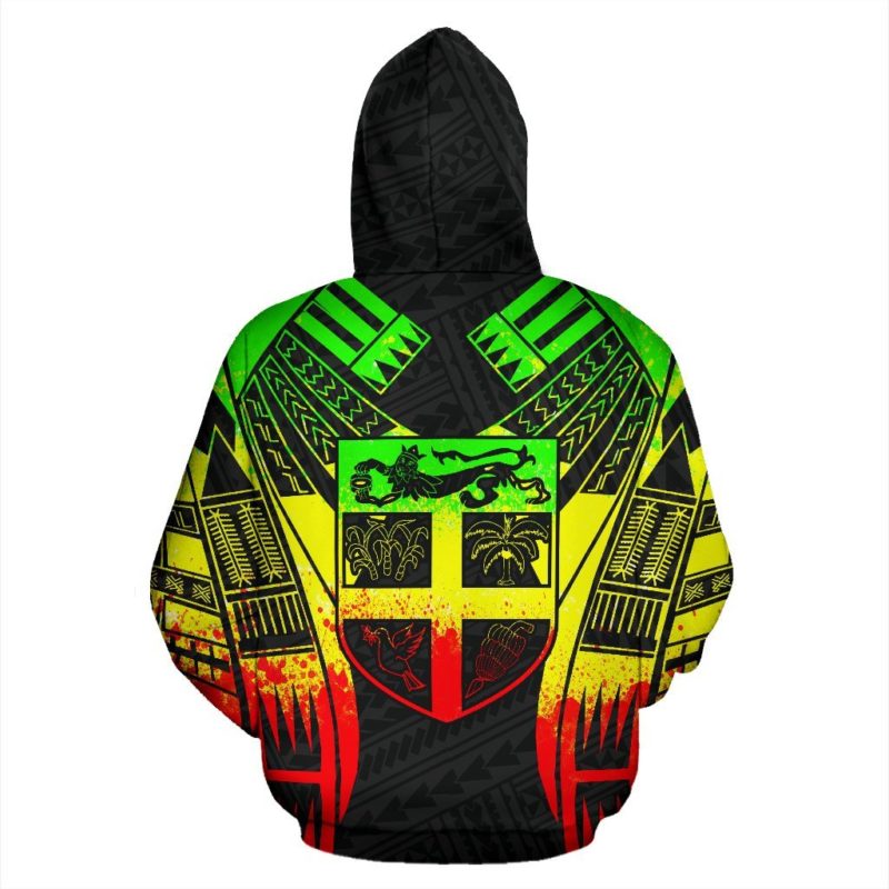 Fiji All Over Zip-Up Hoodie - Reggae Color Tattoo Style  - Bn01