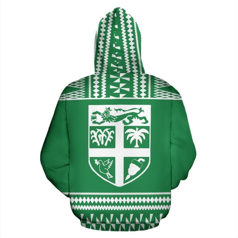 Fiji Tapa All Over Zip-Up Hoodie - Green And White Version - Bn09