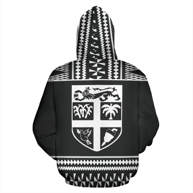 Fiji Tapa All Over Hoodie - Black And White Version - Bn09