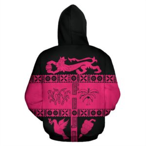 Fiji Tapa Hoodie - Coat Of Arms Shield Pink K4