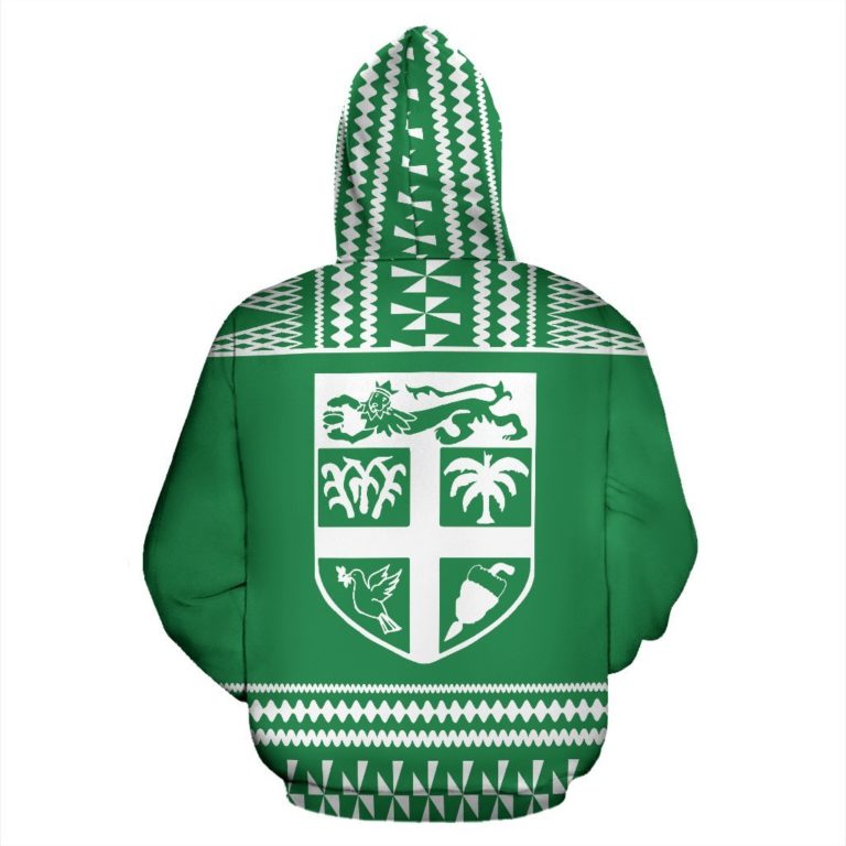 Fiji Tapa All Over Hoodie - Green And White Version - Bn09