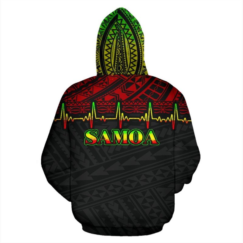 Samoa Polynesian All Over Zip-Up Hoodie - Reggae Heartbeat Style - Bn01