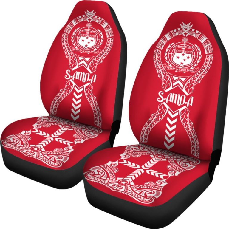 Samoa Car Seat Covers -  Polynesian Tribal Red White - BN04