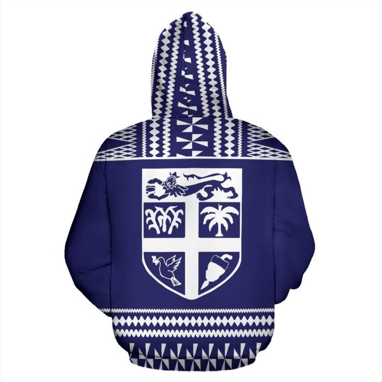 Fiji Tapa All Over Zip-Up Hoodie - Blue And White Version - Bn09