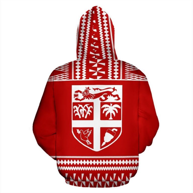 Fiji Tapa All Over Zip-Up Hoodie - Red And White Version - Bn09