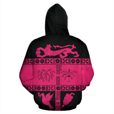 Fiji Tapa Zip Hoodie - Coat Of Arms Shield Pink K4