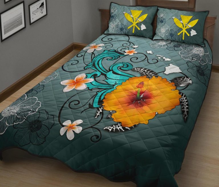 Hawaii Quilt Bed Set - Map Turtle Hibiscus A24