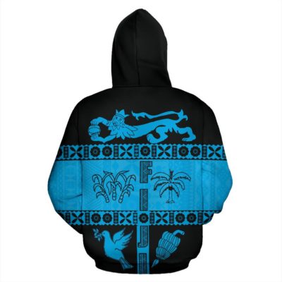 Fiji Tapa Zip Hoodie - Coat Of Arms Shield Style K4