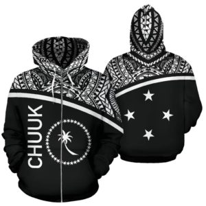 Chuuk All Over Zip-Up Hoodie - Micronesia Black Curve Style - Bn09