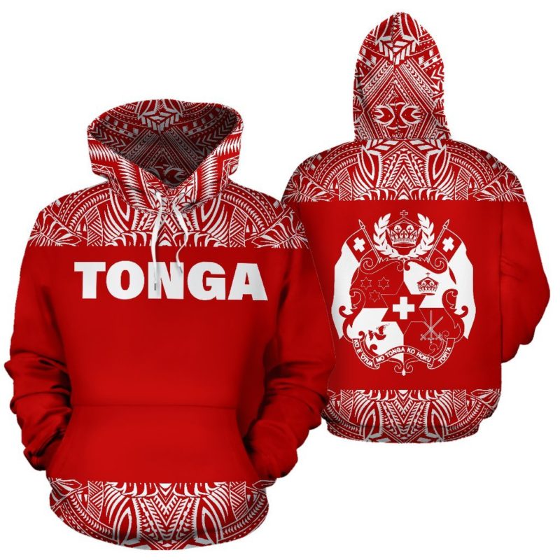 Hoodie Tonga - Polynesian Red And White - Bn09