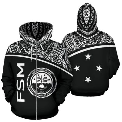 Fsm All Over Zip-Up Hoodie - Micronesia Curve Black Style - Bn09