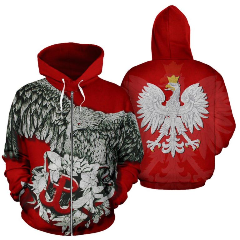 Poland Zip Up Hoodie Polish Eagle Polska Walczaca - Red K4