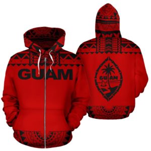 Zip Up Hoodie Guam - Polynesian Red And Black - Bn09