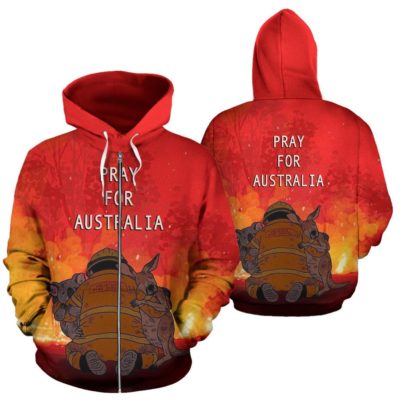 1stTheWorld Pray For Australia Zip Up Hoodie - Koala Kangaroo Volunteer Fire K4