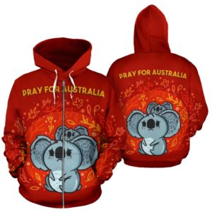 1stTheWorld Pray For Australia Zip Up Hoodie Koala Red K4