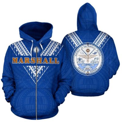 Marshall Islands All Over Zip-Up Hoodie - Blue Sailor Style  - Bn01