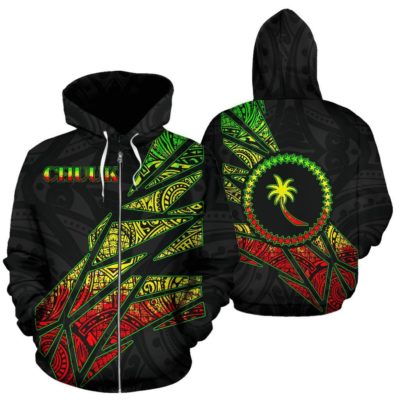 Chuuk States All Over Zip-Up Hoodie - Reggae Color Broken Style - Bn01