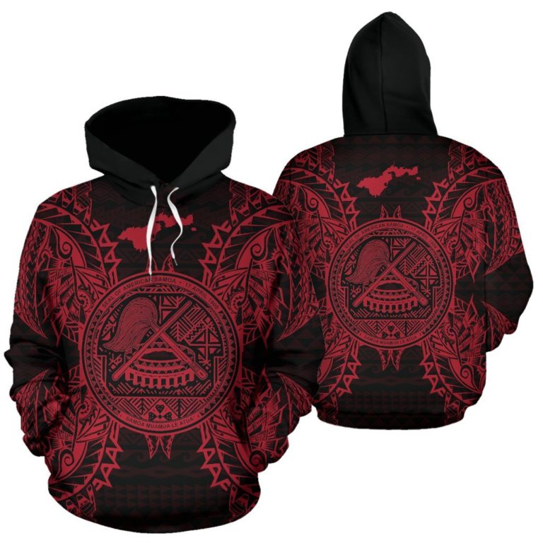 American Samoa Polynesian All Over Hoodie - Map Red - BN39