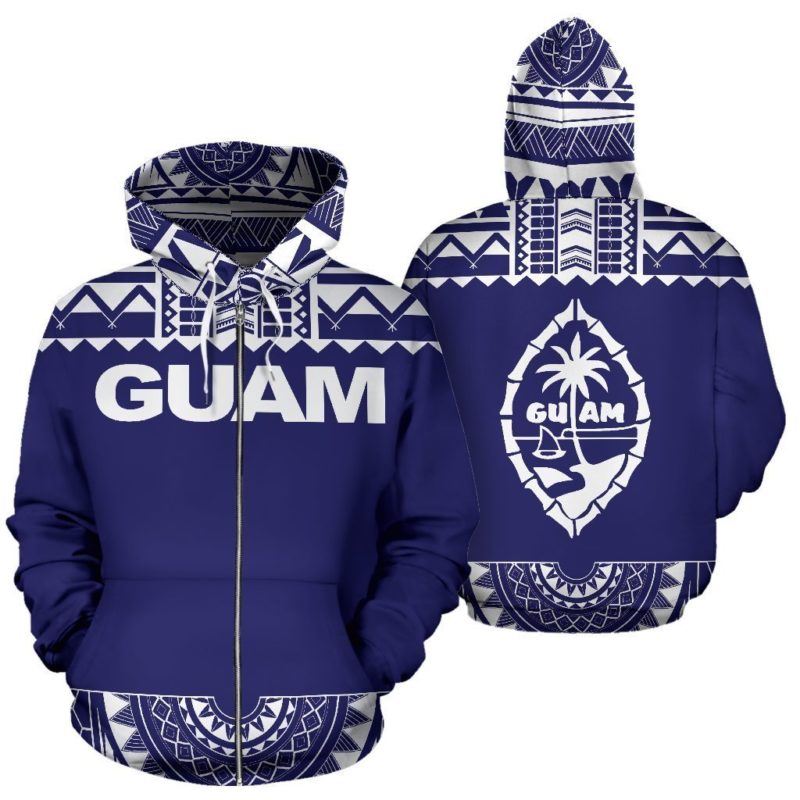 Zip Up Hoodie Guam - Polynesian Purple And White - Bn09
