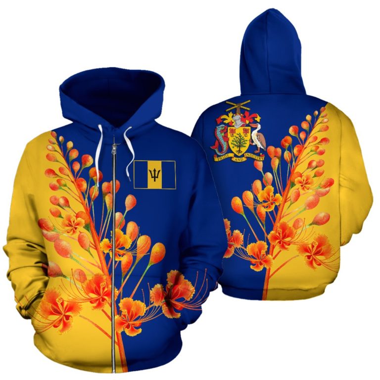 Pride of Barbados Flowers Zip Up Hoodie K4