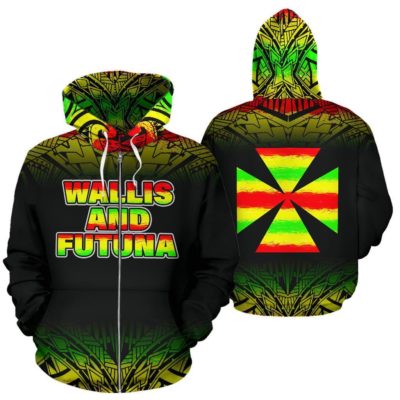 Wallis And Futuna All Over Zip-Up Hoodie - Polynesian Fog Reggae Style - Bn09