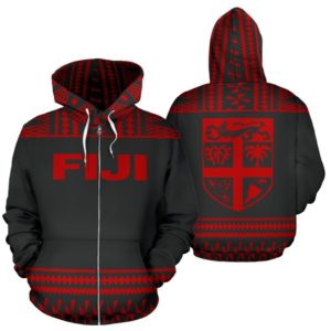Fiji Tapa All Over Zip-Up Hoodie - Red And Black Version - Bn09