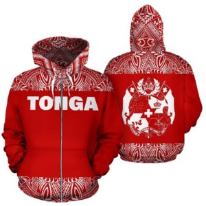 Zip Up Hoodie Tonga - Polynesian Red And White - Bn09