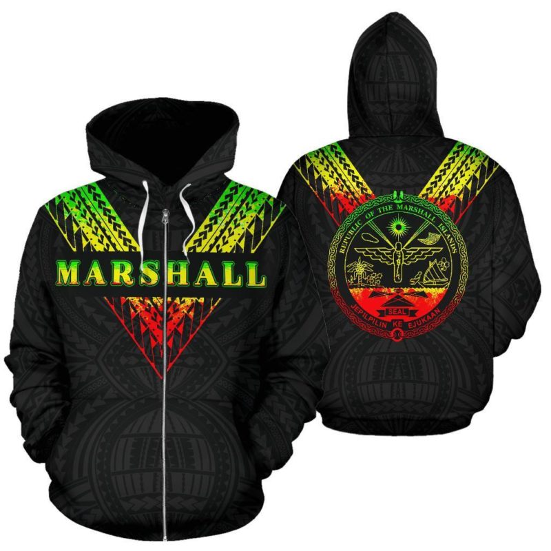 Marshall Islands All Over Zip-Up Hoodie - Reggae Color Sailor Style  - Bn01