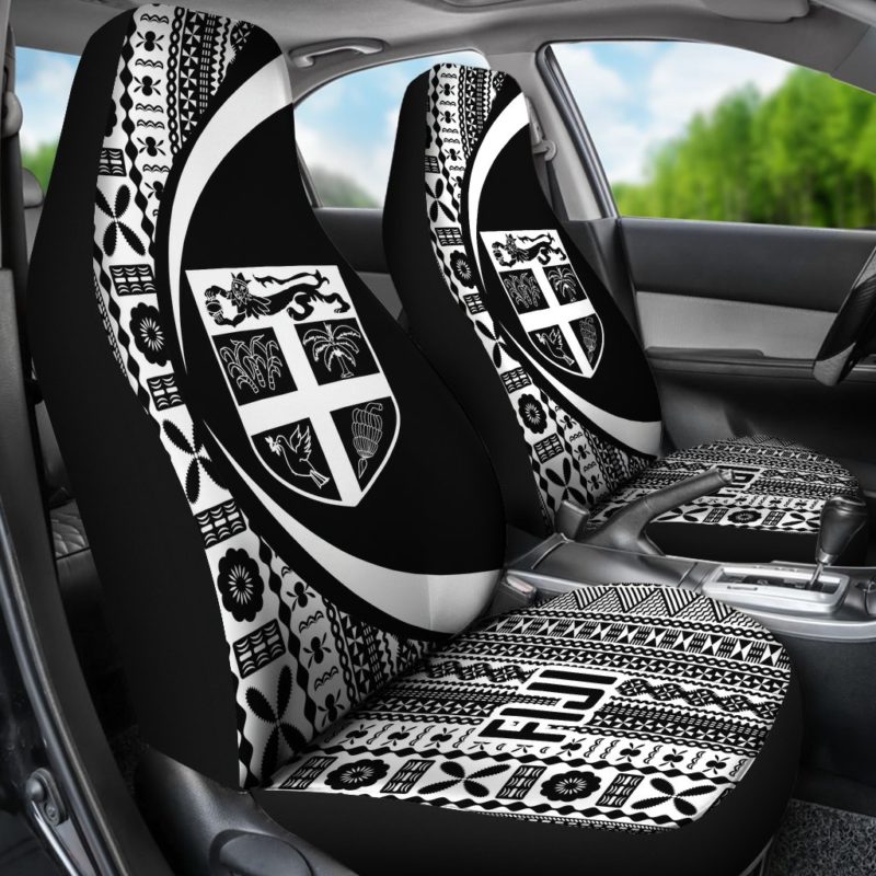 Fiji Tapa Car Seat Covers - Circle Style - White J9