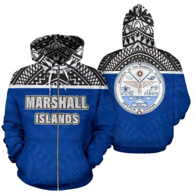 Marshall Islands All Over Zip-Up Hoodie - Polynesian Hoodie Style - Bn09