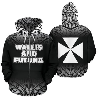 Wallis And Futuna All Over Zip-Up Hoodie - Fog Black Style - Bn09