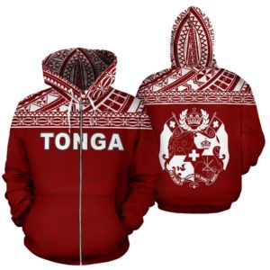 Zip Up Hoodie Tonga Polynesian - Red Horizontal Style - Bn0912