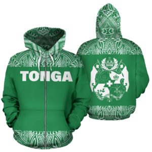 Zip Up Hoodie Tonga - Polynesian Green And White - Bn09