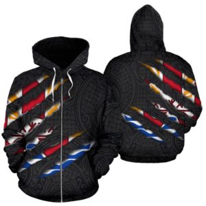 French Polynesia All Over Zip-Up Hoodie - Scratch Style - Bn09