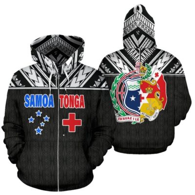 Zip Up Hoodie Tonga And Samoa - Polynesian Combine Style - Bn09