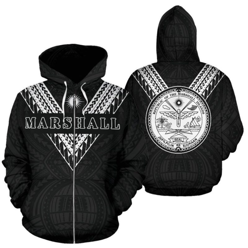 Marshall Islands All Over Zip-Up Hoodie - Black White Sailor Style  - Bn01