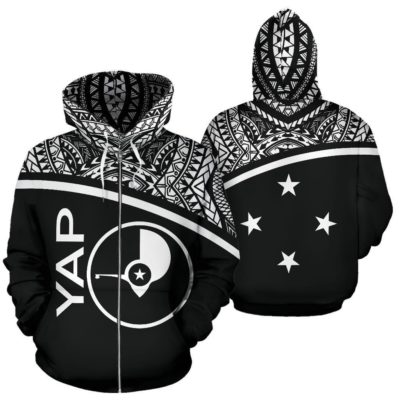 Yap All Over Zip-Up Hoodie - Micronesia Black Curve Style - Bn09