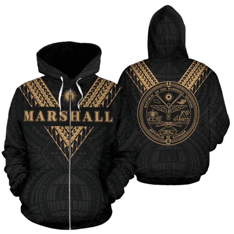 Marshall Islands All Over Zip-Up Hoodie - Gold Sailor Style  - Bn01