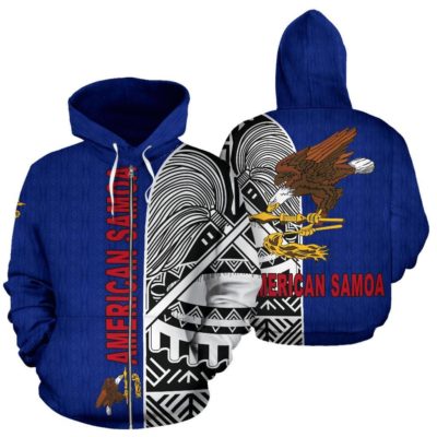 American Samoa All Over Zip-Up Hoodie - Polynesian Shoulder Style - Bn09