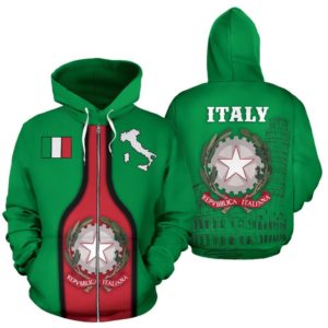 Italy Map Zip Hoodie Wine Style - Colosseum and Tower of Pisa K4