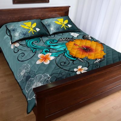 Hawaii Quilt Bed Set - Map Turtle Hibiscus A24