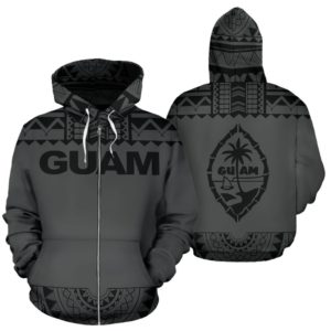 Zip Up Hoodie Guam - Polynesian Grey And Black - Bn09