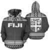 Fiji Tapa All Over Zip-Up Hoodie - Grey And White Version - Bn09