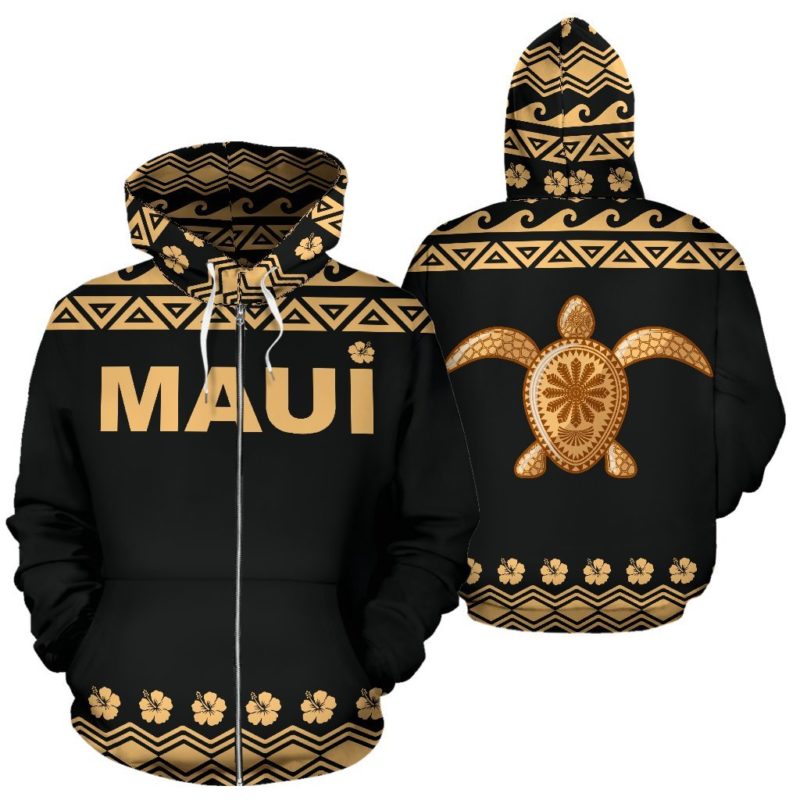 Hawaii Hoodie, Maui Turtle Tribal Zip Up Hoodie Bn04