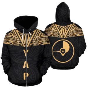 Yap All Over Zip-Up Hoodie - Gold Neck Style - Bn04