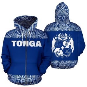 Zip Up Hoodie Tonga - Polynesian Blue And White - Bn09