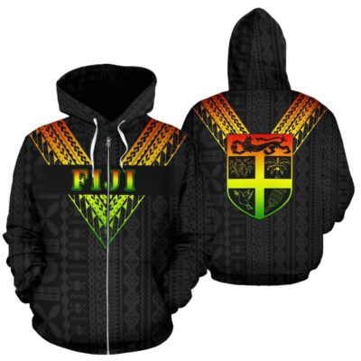 Fiji All Over Zip-Up Hoodie - Reggae Color Sailor Style  - Bn01