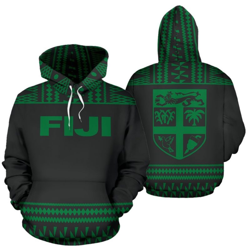 Fiji Tapa All Over Hoodie - Green And Black Version - Bn09