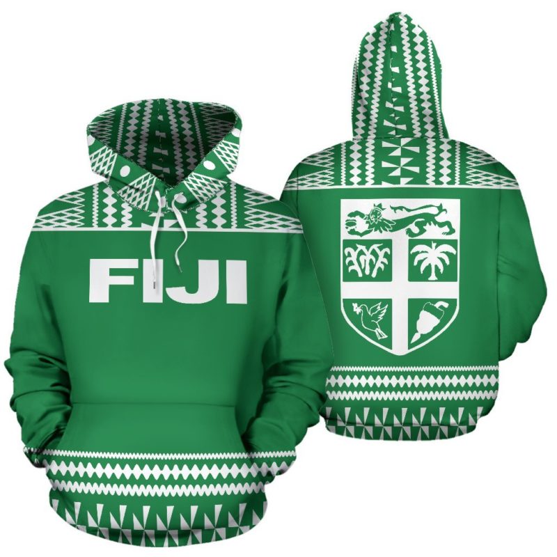 Fiji Tapa All Over Hoodie - Green And White Version - Bn09